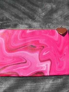 ipsy Pink Marble Cosmetic Bag with Heart Charm